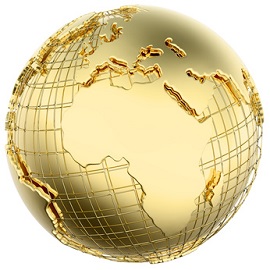 Earth in Gold Metal isolated (Africa/Europe)